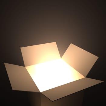 Open box with light inside. Your text coming out of the box.