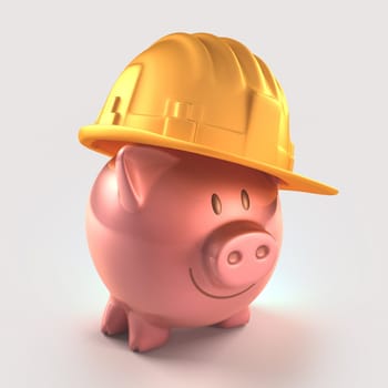 Piggy bank protected with hard hat. Clipping path included.