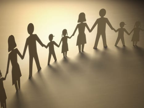 Cut paper forming the union of happy family. Clipping path included.