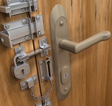 Many lock and system of security in only one door.