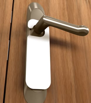 Doorknob with a white tag. Your text on the white space.