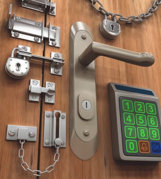 Many lock and system of security in only one door.