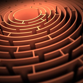 3D labyrinth with deph of field. Concept of brainstorm.
