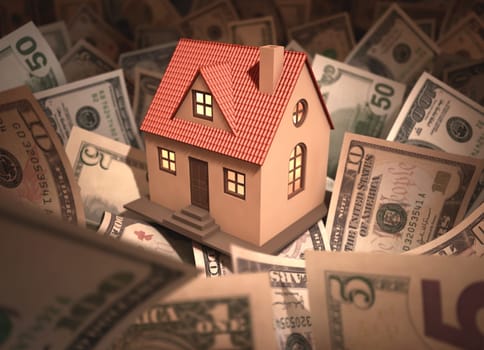 Small house surrounded by money with deph of field.