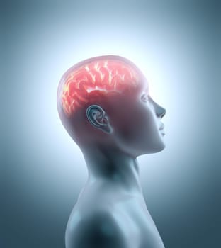 Hot brain in a cold body. Concept of technology, cyborg, brainstorm and intelligence