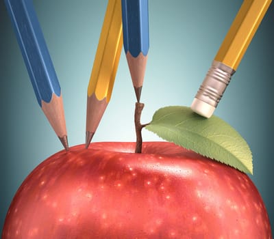 Several pencils making the perfect apple. Clipping path included.