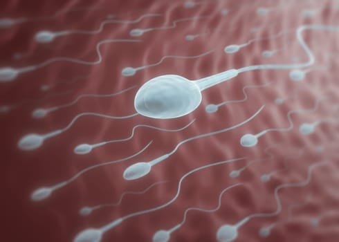 A lot of sperms going to the ovule. Image concept of fecundation.