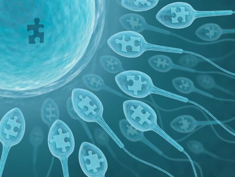 A lot of sperms going to the ovule. Image concept of fecundation.
