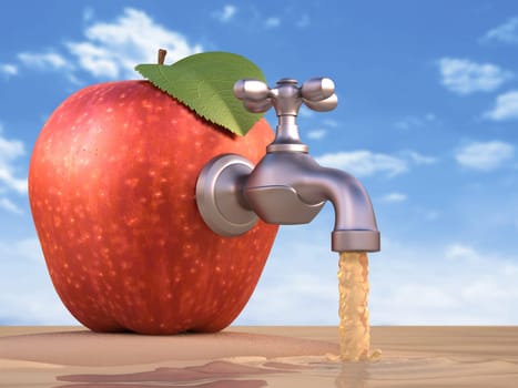 Island with big red apple surronded by ocean of juice. Clipping path included.