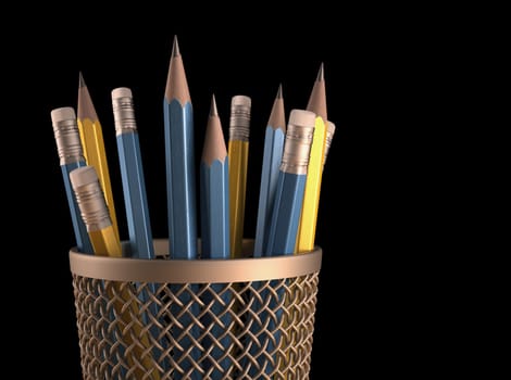 Several pencils on the basket. Concept of education.