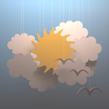 Cut out paper in the shape of sun and cloud. Your text on the clean space. Clipping path included.