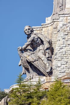 Sculptures by Juan de Avalos in cross Valley of the Fallen, Valle de los Caidos, Madrid, spain