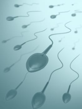 A lot of sperms going to the ovule. Image concept of fecundation.