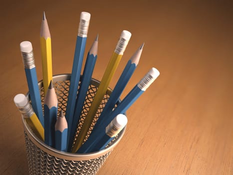 Several pencils on the basket. Concept of education. Clipping path included.