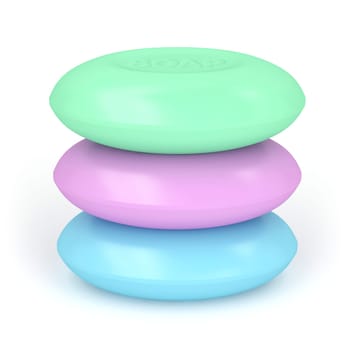 Stack of colorful soap bars on white background