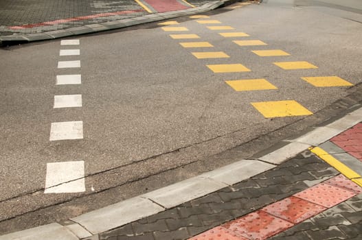 Street crossroad markings for pedestrians and bikers