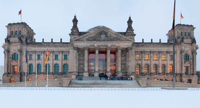 Berlin Reichstag at dusk in winter