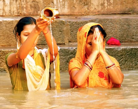 Morning ritual on the Ganges river, Varanasi, India