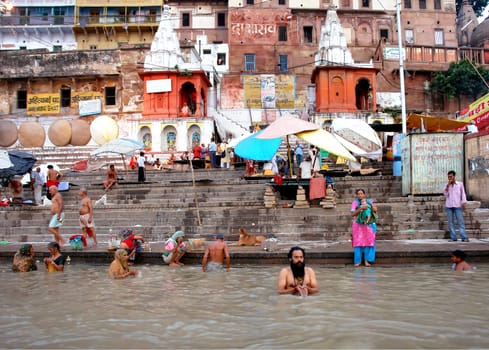 Morning ritual on the Ganges river, Varanasi, India