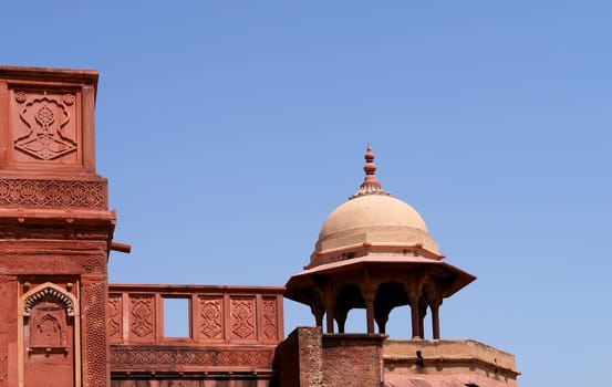 Outside Architecture of the Red Fort in Agra, India.