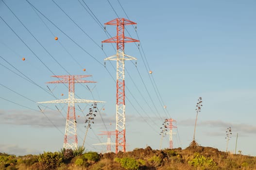 Energy Electricity Power Pylon on a Blue Sky