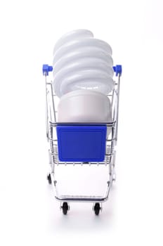 Shopping cart with a light bulb, saving energy
