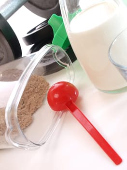Weight gainer with milk and fitness equipments