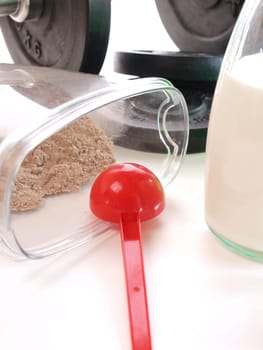 Weight gainer with milk and fitness equipments