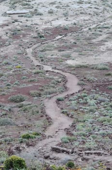 Travel Concept Background - Pathway in the Volcanic Desert Tenerife Canaty Islands Spain