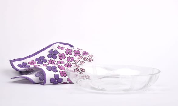 Glass bowl and cloth