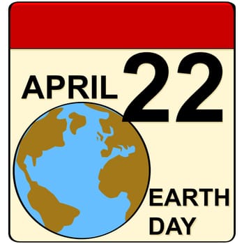 Cartoon illustration showing a calendar set to April 22, when Earth Day is celebrated