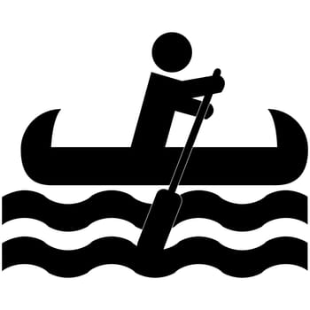 Icon illustration showing a man rowing a canoe
