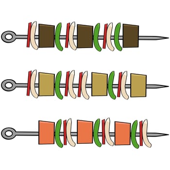 Cartoon illustration showing different skewers ready to be barbecued