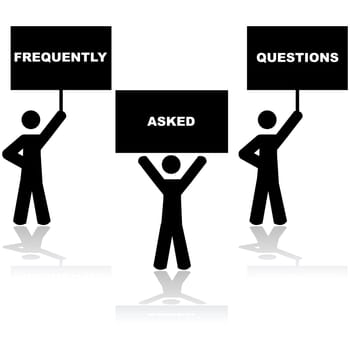 Concept illustration showing three people holding up signs making up the sentence Frequently Asked Questions