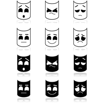 Icon set showing theater faces depicting different emotions