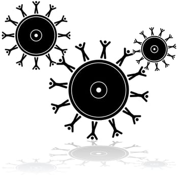 Concept illustration showing gear wheels partially made of people
