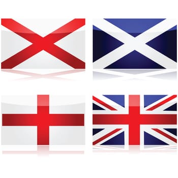 Set showing the flags used as a basis for the Union Jack