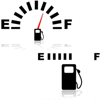 Icon illustration showing two types of fuel gauges, one digital and one analog