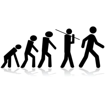 Concept illustration showing stick figures evolving from a monkey to a man
