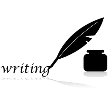 Concept illustration showing a vintage feather pen writing