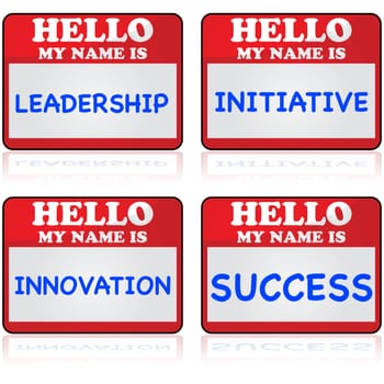 Concept illustration showing a basic name tag template with success concepts written on it