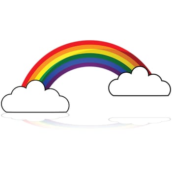 Glossy illustration showing a rainbow appearing behind two clouds