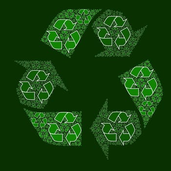 Concept illustration showing a recycling sign made up of smaller recycling signs