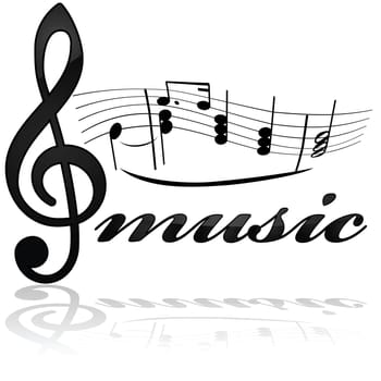 Icon showing a stylized musical note line with the word music underneath