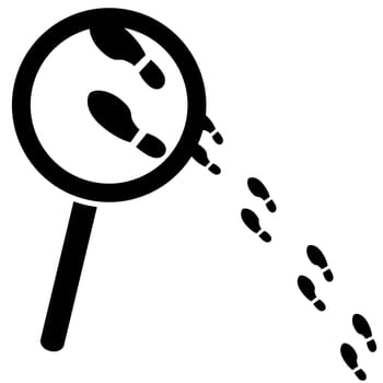 Concept illustration showing a magnifying glass over a few footprints