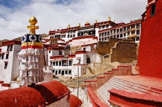 Ancient Tibetan temple of Ganden Monastery in Lhasa