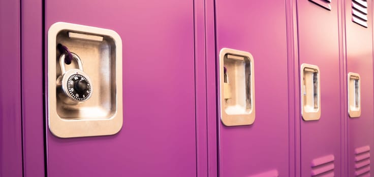 A row of locked starage lockers horizontal composition