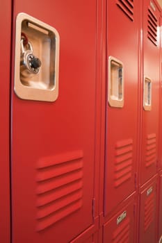 A row of locked starage lockers vertical composition