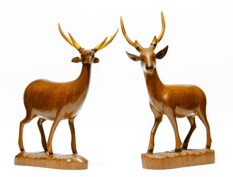 the Carved wooden deer with white background