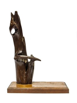the wooden Vase made ​​from tree roots  with wood base on white background